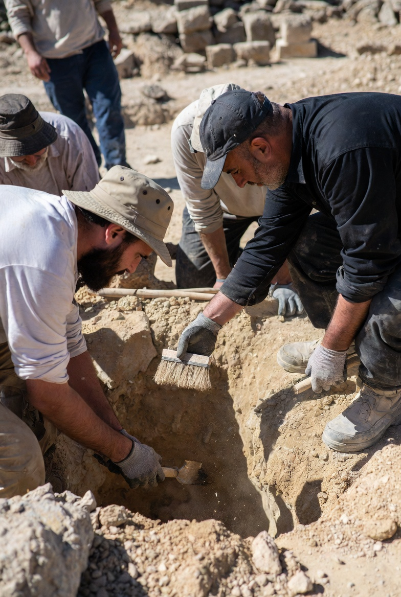 Members of the joint excavation team reviewing subsurface imaging data at the field camp near Göbekli Tepe.
